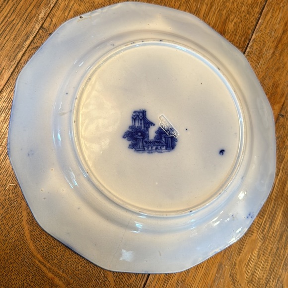 ANTIQUE IRONSTONE FLOW BLUE PLATE RHONE PATTERN, T.F. & CO. THOMAS FELL & CO. - Picture 4 of 5
